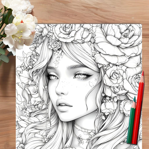 Adult Picture Book: Beautiful Women in Bloom for Makeup Practice with Detailed Portraits and Coloring Pencil Techniques