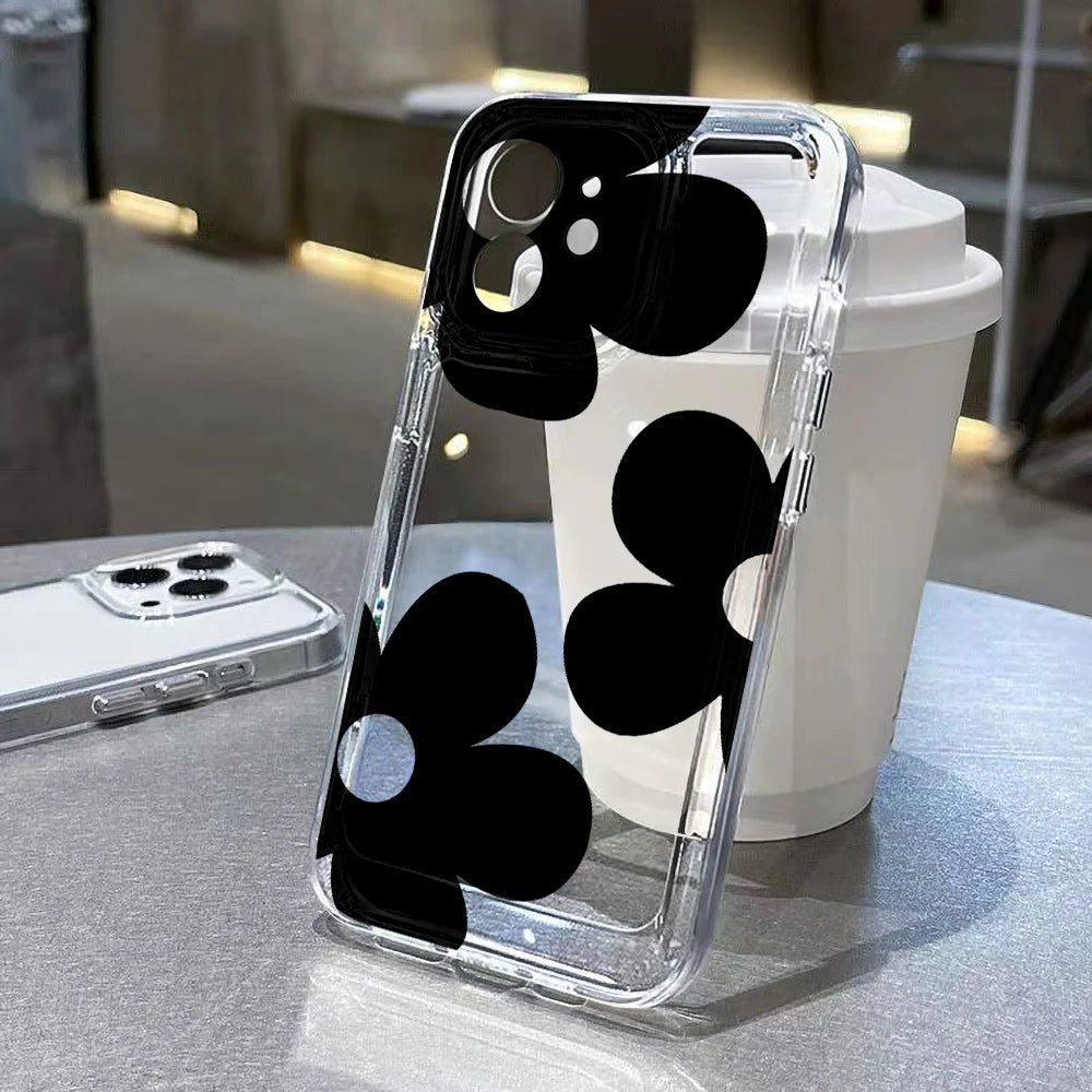 Pink Flower Clear Case For iPhone 11 Case iPhone 12 13 14 15 Pro Max X XR XS Max 7 8 Plus SE 2022 2020 Funda Soft Silicone Cover